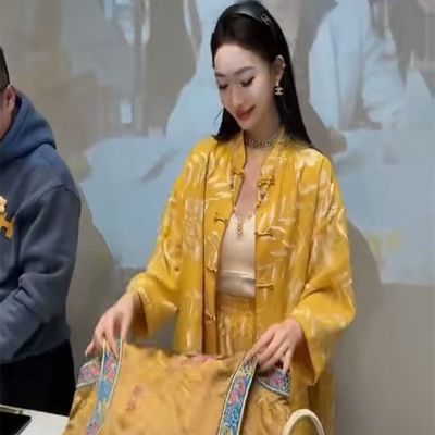 国风花色短袖上衣短裤两件套装女