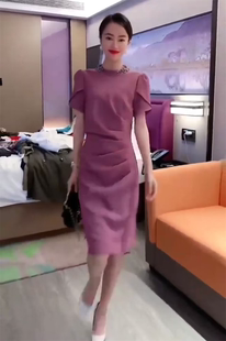 泡泡袖 網紅同款 時尚 連衣裙女24春夏氣質名媛法式 裙子 設計感中長款