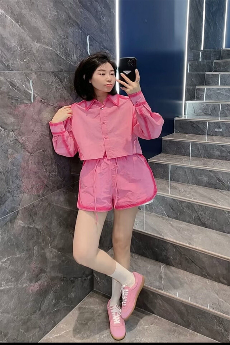 高级感炸街减龄时尚套装小众设计感粉色衬衫短裤两件套女夏小个子