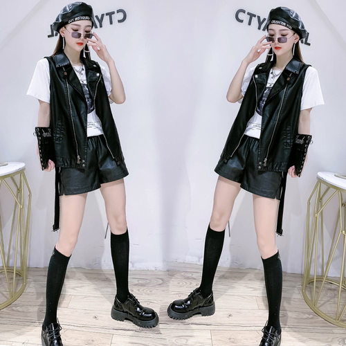 美依缘春秋新款时尚显瘦皮u马甲宽松韩版西服领短款无袖坎肩