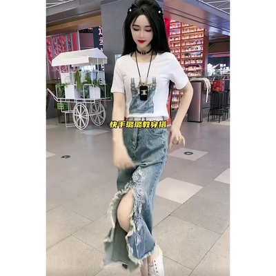 上衣立体花牛仔半身裙套装女