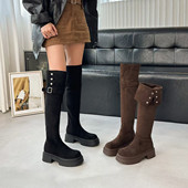 加绒韩版 新款 厚底高筒弹力瘦瘦女靴 过膝长靴女2025年冬季 粗跟时尚