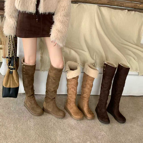 时尚羊羔毛加绒长靴女2025年冬季