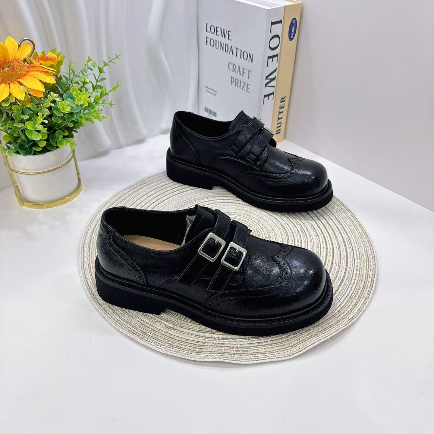 粗跟单鞋女2026年春季新款英伦风时尚真皮布洛克乐福鞋百搭小皮鞋,女鞋,牛津鞋/布洛克鞋/德比鞋,淘宝优惠券,粉丝福利购,淘宝优惠卷