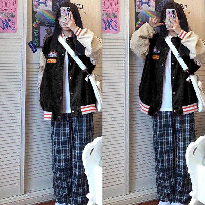 女童秋冬外套新款套装2022灯芯绒12岁13中大童15宽松百搭棒球服衣