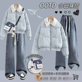 女童冬装 12岁13中大童15学生洋气羽绒棉服加绒牛仔裤 套装 2026新款