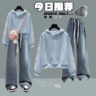 女童春装卫衣套装2026新款12岁13中大童15学生洋气时髦显瘦牛仔裤