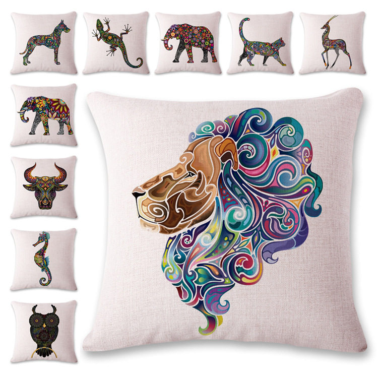 动物纹身棉麻抱枕 壁虎靠垫套 彩色大象靠枕|ruв категории домашний ткань, подушка/подушка - от Buy2taobao.com для оказания профессиональной услуги покупки агента Taobao