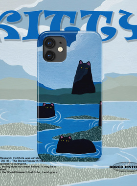 欧美油画小众猫咪可爱蓝色适用于苹果IPhoneX/12/13/14pro/15/16菲林手机壳imd硅胶软壳小米华为