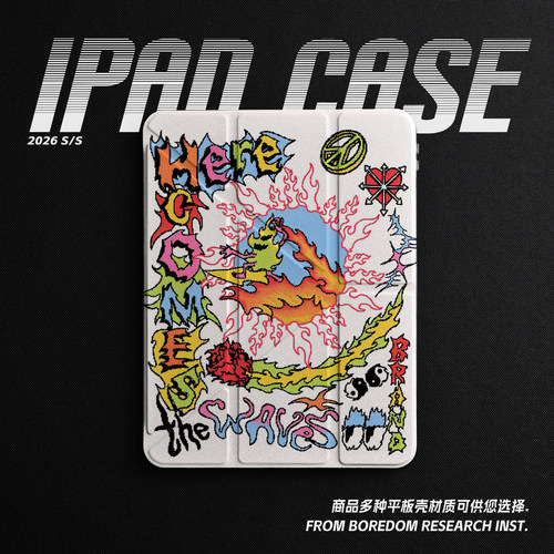 美式街头彩色火焰涂鸦潮亚文化适用苹果2025款iPadPro11寸/13寸Y折保护壳air8/mini7亚克力360旋转平板壳书本