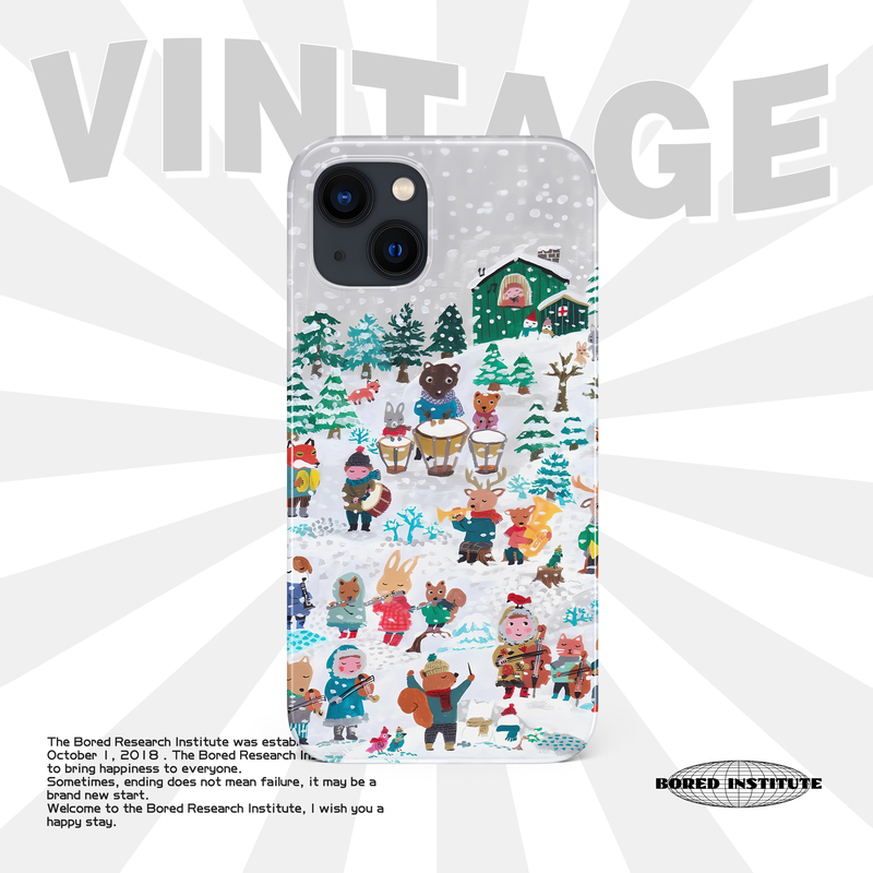 雪山动物聚会潮流卡通动漫复古艺术小众适用于苹果IPhone15/14promax/13pro/12/11/xs/16菲林手机壳IMD软壳