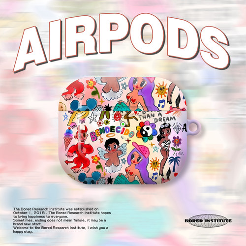 美式插画美人鱼小众蜡笔涂鸦爱心潮适用于AirPods3代耳机壳AirPodsPro第二代/一代保护套光面硬壳AirPods4代