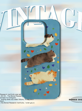 小众复古可爱三只小猫简约插画潮适用于苹果IPhone15/14plus/13pro/12/11/16/16promax菲林磁吸手机壳IMD软壳