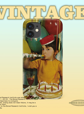 vintage复古小众男孩生日派对潮流简约美拉德适用于苹果IPhoneX/11/12/13/14/15promax/16菲林手机壳IMD