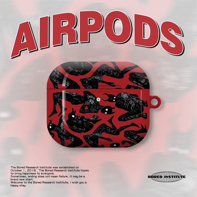 小众红黑恶魔小众复古卡通插画潮流适用于AirPods3代耳机壳AirPodsPro第二代/一代保护套光面硬壳AirPods4代