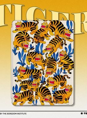 日系复古插画老虎潮流ins风昭和艺术小众适用于苹果2022款iPadPro12.9/11三折保护壳air5/mini6防摔ipad9/10