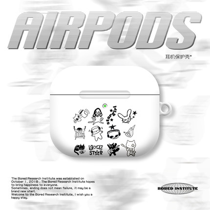 摇滚可爱插画猫咪黑白简约小众潮适用于苹果AirPods3代耳机壳AirPodsPro3/二代保护套光面防摔硬壳AirPods4代