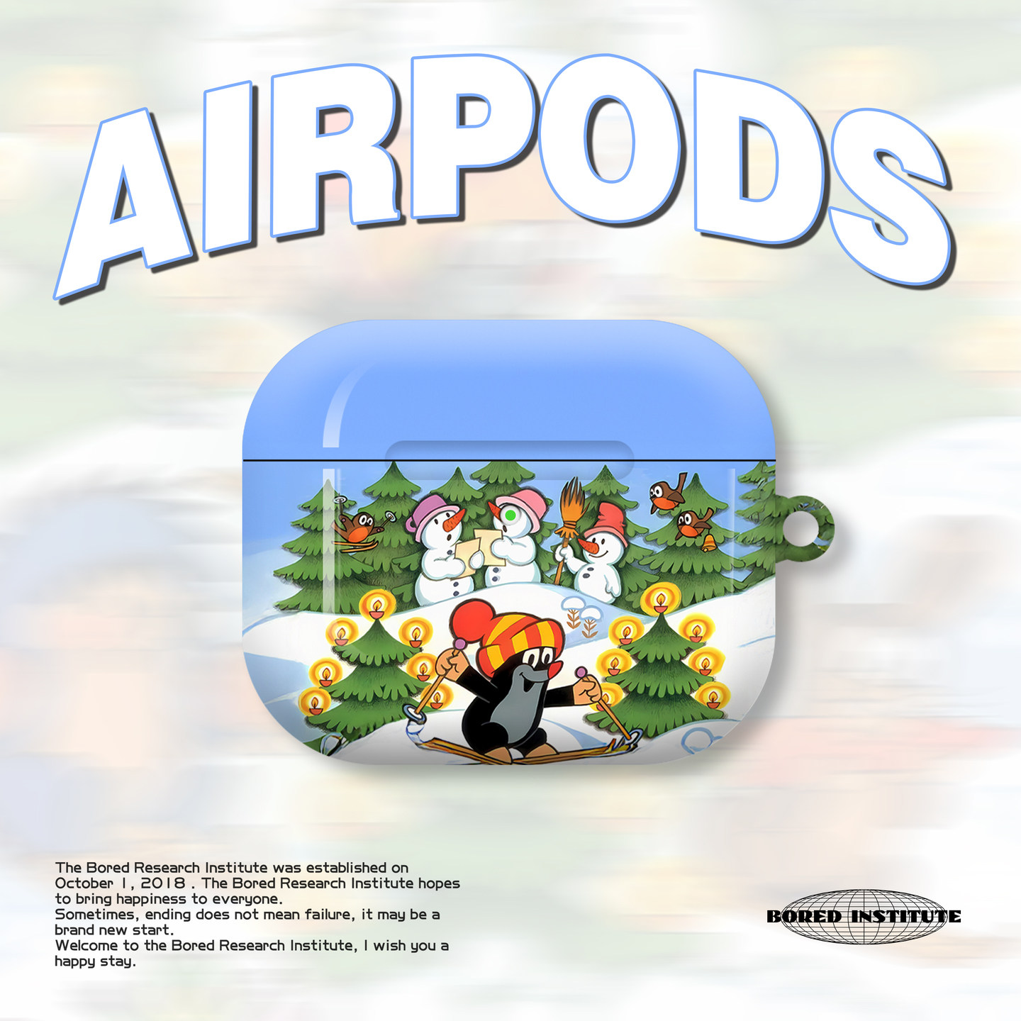 艺术童趣鼹鼠圣诞森林插画小众复古适用于苹果AirPods3代耳机壳AirPodsPro3/二代保护套光面硬壳AirPods4代
