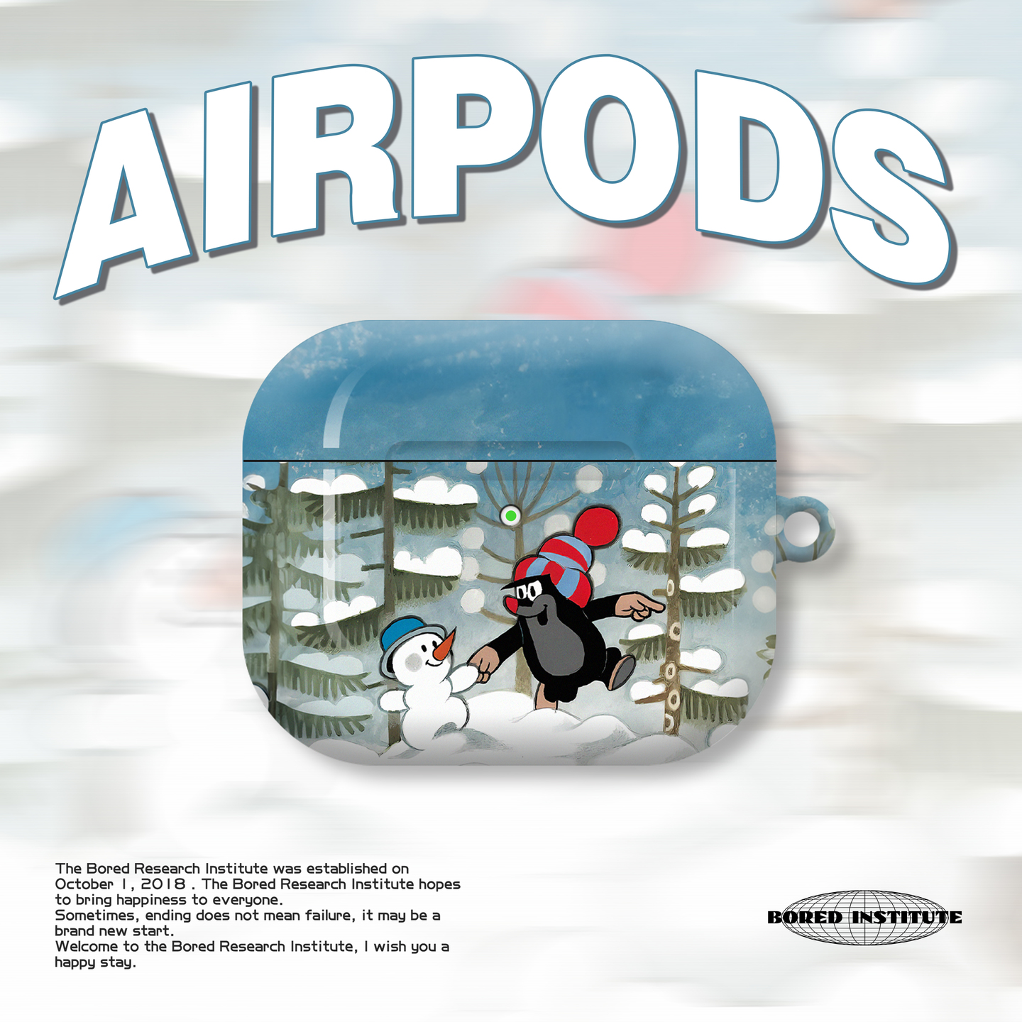 小众雪地鼹鼠的故事童趣插画艺术潮适用于AirPods3代耳机壳AirPodsPro第二代/一代保护套光面硬壳AirPods4代