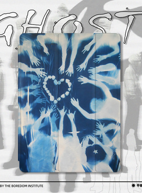 追逐爱心蓝色幽灵小众复古版画潮流摇滚适用于苹果2022款iPadPro12.9/11三折保护壳air5/mini6防摔ipad10华为