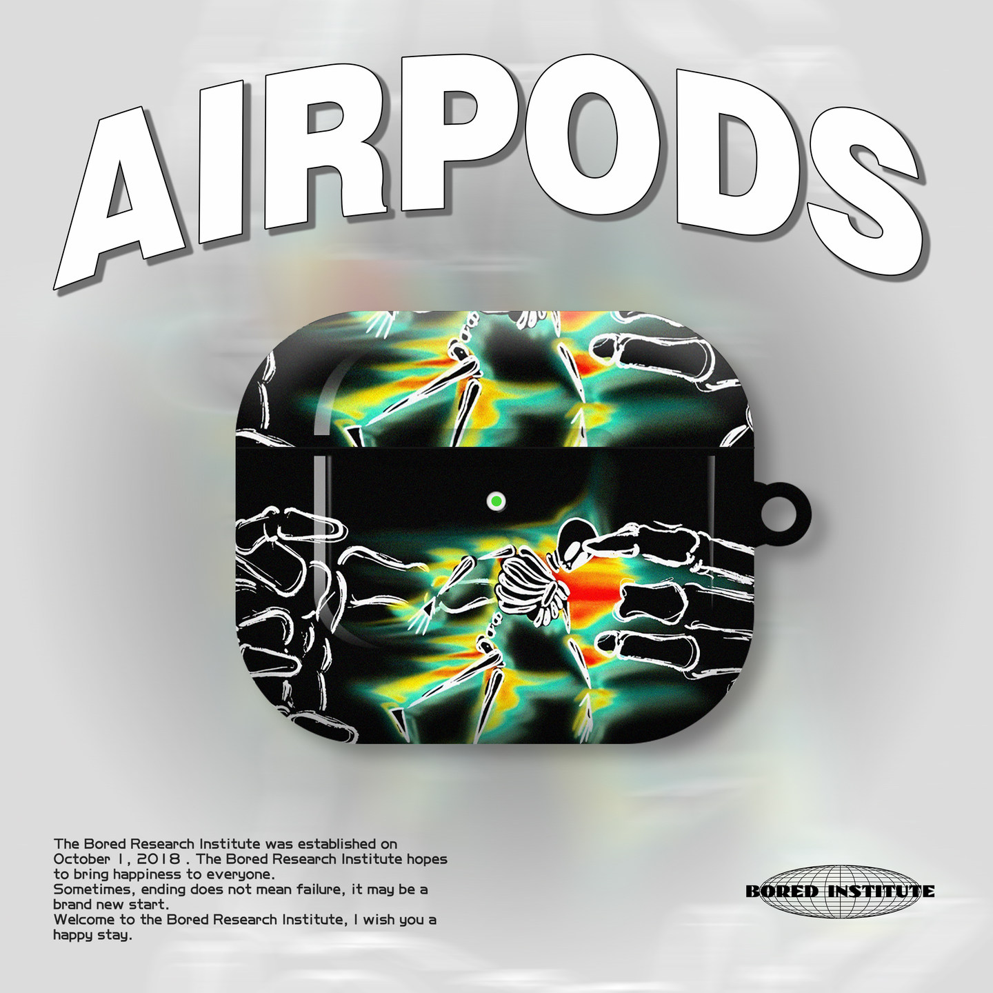 复古骷髅小众绿色插画潮流恶搞简约适用于AirPods3代耳机壳AirPodsPro第二代/一代保护套光面硬壳AirPods4代