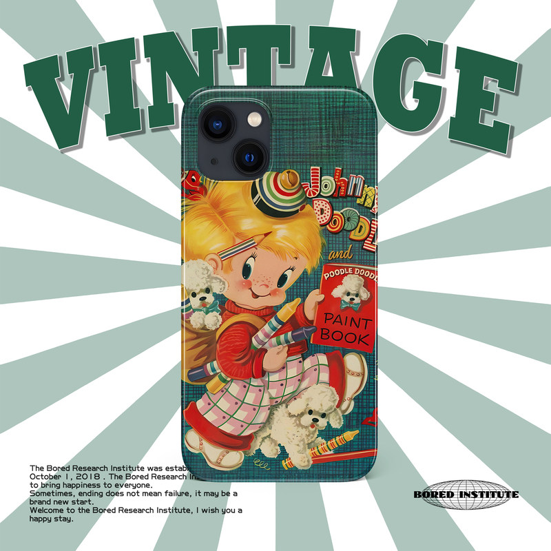 绘画男孩可爱艺术手绘潮流格子蜡笔艺术适用于苹果IPhone15/14plus/13pro/12/11/16/16pro菲林手机壳IMD软壳