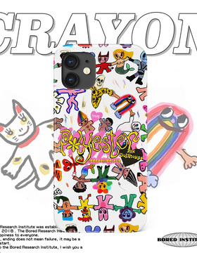 小众白色蜡笔涂鸦暗黑卡通小人恶搞复古适用于苹果IPhone11/12/13pro/14promax/15/16菲林手机壳IMD软壳华为