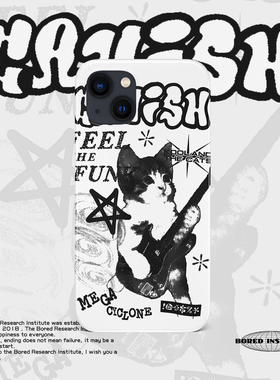 摇滚小猫黑白小众复古简约艺术抽象海报适用于苹果IPhone15/14plus/13pro/12/11/16/16pro菲林手机壳IMD软壳