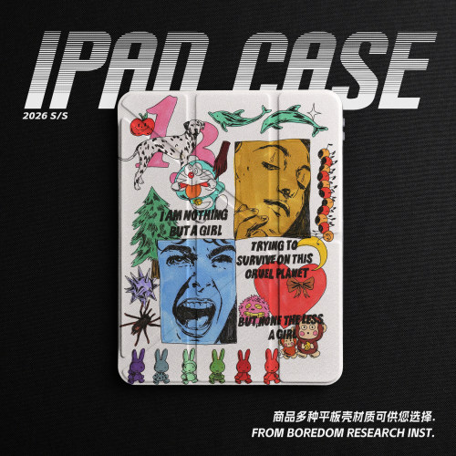 亚文化撞色海报混搭小众个性潮适用苹果2025款iPadPro11寸/13寸Y折保护壳air8/mini7亚克力360旋转平板壳书本