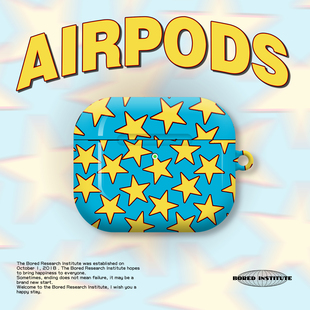 蓝黄星星艺术插画潮流个性复古插画适用于AirPods3代耳机壳AirPodsPro第二代/一代保护套光面硬壳AirPods4代