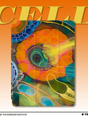 原创小众橙色迷幻撞色细胞未来赛博朋克适用于苹果2022款iPadPro12.9/11三折保护壳air5/mini6防摔ipad10笔槽