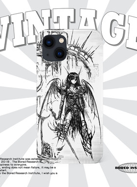 战士黑白漫画手绘潮流复古简约艺术插画适用于苹果IPhone15/14plus/13pro/12/11/16/16pro菲林手机壳IMD软壳