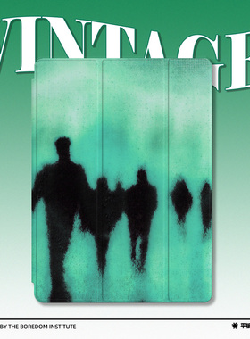 原创小众绿色模糊背影版画潮流复古噪点暗黑适用于苹果2022款iPadPro12.9/11三折保护壳air5/mini6防摔ipad9