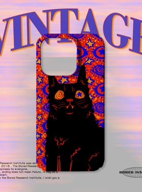 复古红色迷糊猫眼插画艺术小众美式适用于IPhone15/14plus/13pro/12/16/16promax/17菲林磁吸手机壳IMD软壳