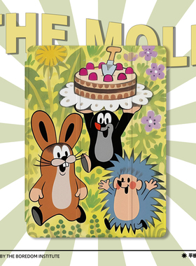 可爱潮流鼹鼠的故事卡通插画艺术适用于苹果2024款iPadPro12.9/11三折保护壳air6/air5/mini6防摔气囊平板壳