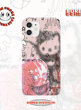 日系插画恶搞小众酷恶魔暗黑潮个性适用于IPhoneX/11/12/13/14/15/16promax菲林手机壳imd硅胶软壳小米华为