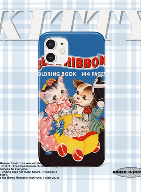 美式复古卡通插画可爱猫咪小狗书籍潮流适用于苹果IPhone11/12/13pro/14promax/15/16plus菲林手机壳IMD软壳