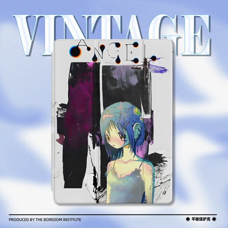二次元日系少女y2k多巴胺插画多巴胺潮适用于苹果2022款iPadPro12.9/11三折保护壳air5/mini6防摔气囊平板壳