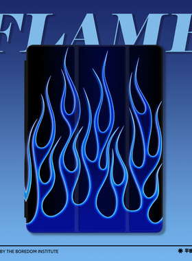 蓝色嘻哈火焰潮流简约复古摇滚赛博朋克适用于苹果2022款iPadPro12.9/11三折保护壳air5/mini6防摔ipad10笔槽