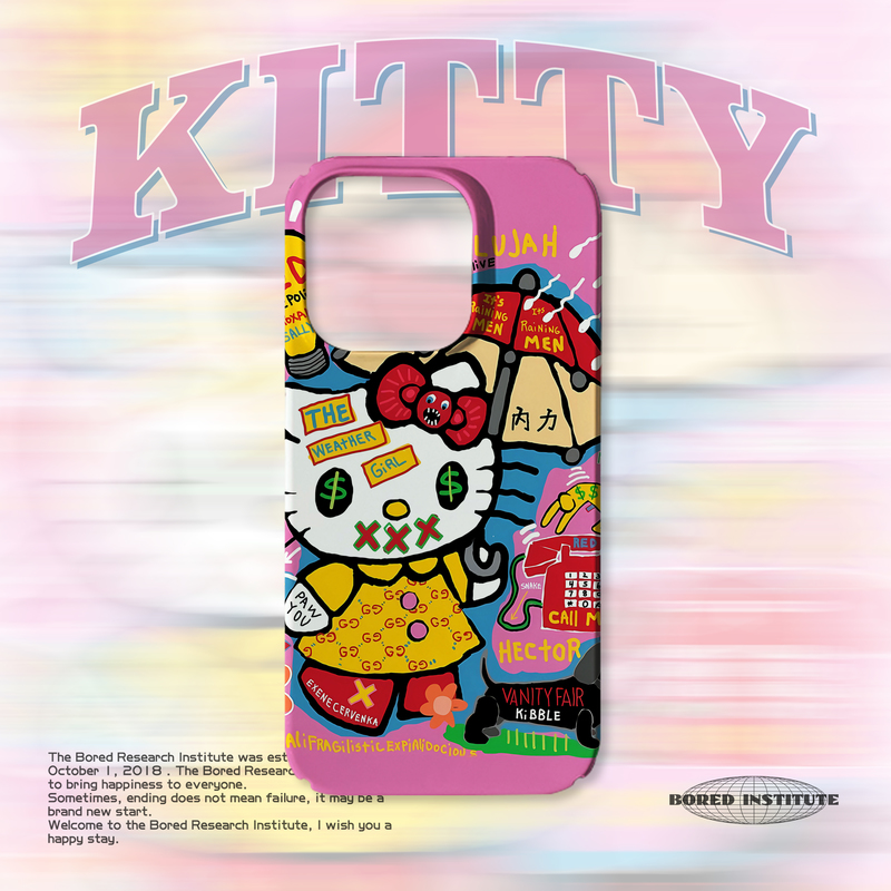 粉色涂鸦小众kitty恶搞艺术卡通适用于苹果IPhone15/14plus/13pro/12/11/16/16promax菲林磁吸手机壳IMD软壳