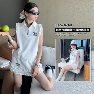 韩系穿搭儿童装 女童夏季 2025新款 超好看POLO衫 背心半身裙 短裙套装