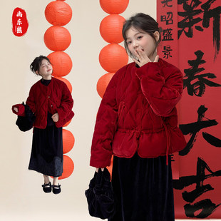 中大童超好看棉袄女童冬季红色棉服本命年衣服拜年服丝绒棉衣冬装