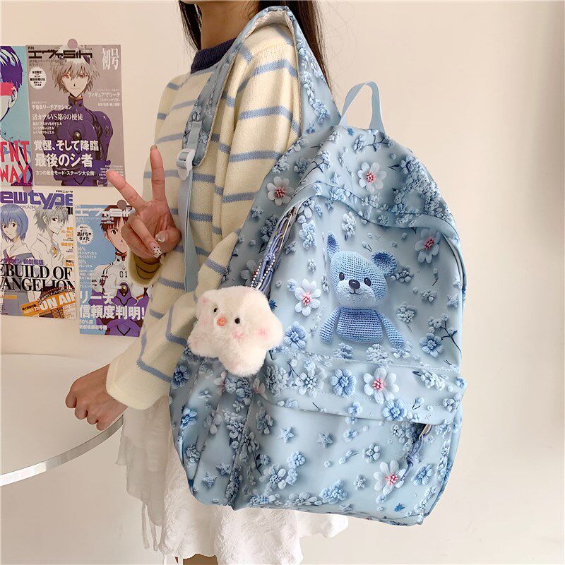 专柜正品书包女小清新立体印花小学初中生双肩包森系小众电脑背包