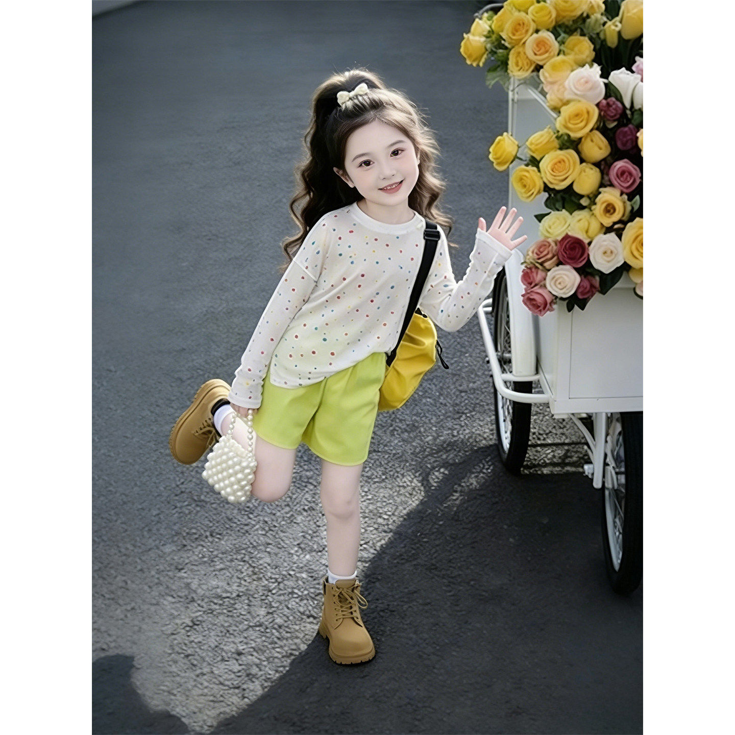 女童多巴胺彩色波点天丝长袖t恤2026夏新款防晒罩衫上衣童装套装