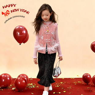 新中式女童冬装套装2025新款儿童富家千金感裙子女大童国风拜年服