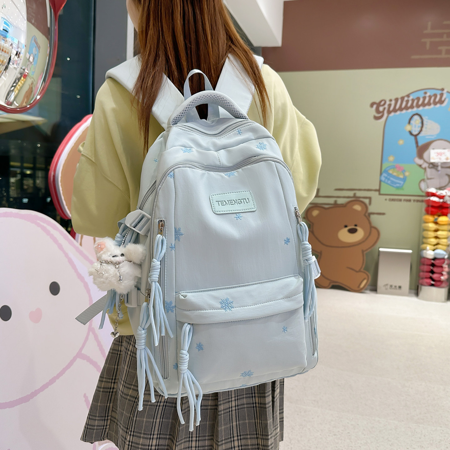 专柜正品少女风初中小清新雪花刺绣双肩包女韩版高颜值小学生背包