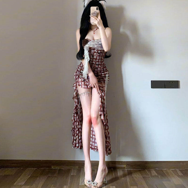 专柜正品纯欲风辣妹性感开叉紧身包臀长裙御姐独特绝美吊带连衣裙