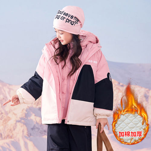 女童冲锋衣三合一可拆卸2025新款秋冬加绒加厚儿童冬装羽绒服内胆