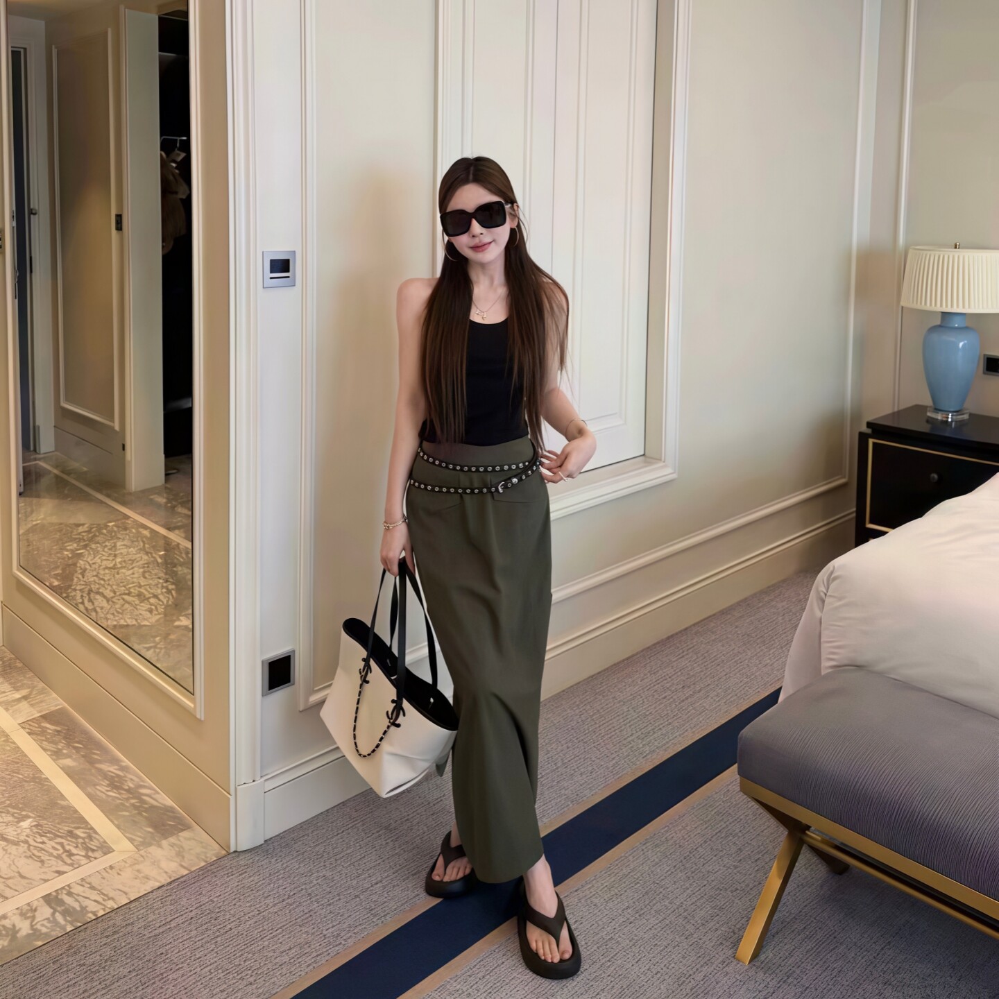 专柜正品美式辣妹穿搭背心上衣女后背镂空吊带宽松显瘦阔腿休闲工
