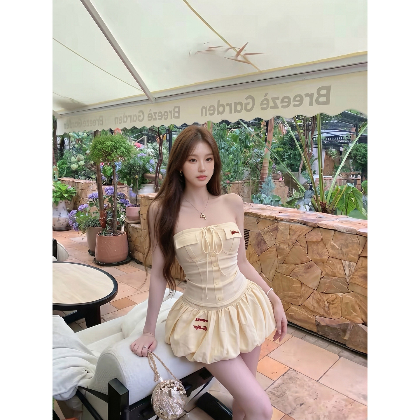 专柜正品纯欲风刺绣套装裙女夏季无袖抹胸背心上衣花苞短裙两件套